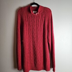 Red Cable Knit Sweater with Pearl Button Accent